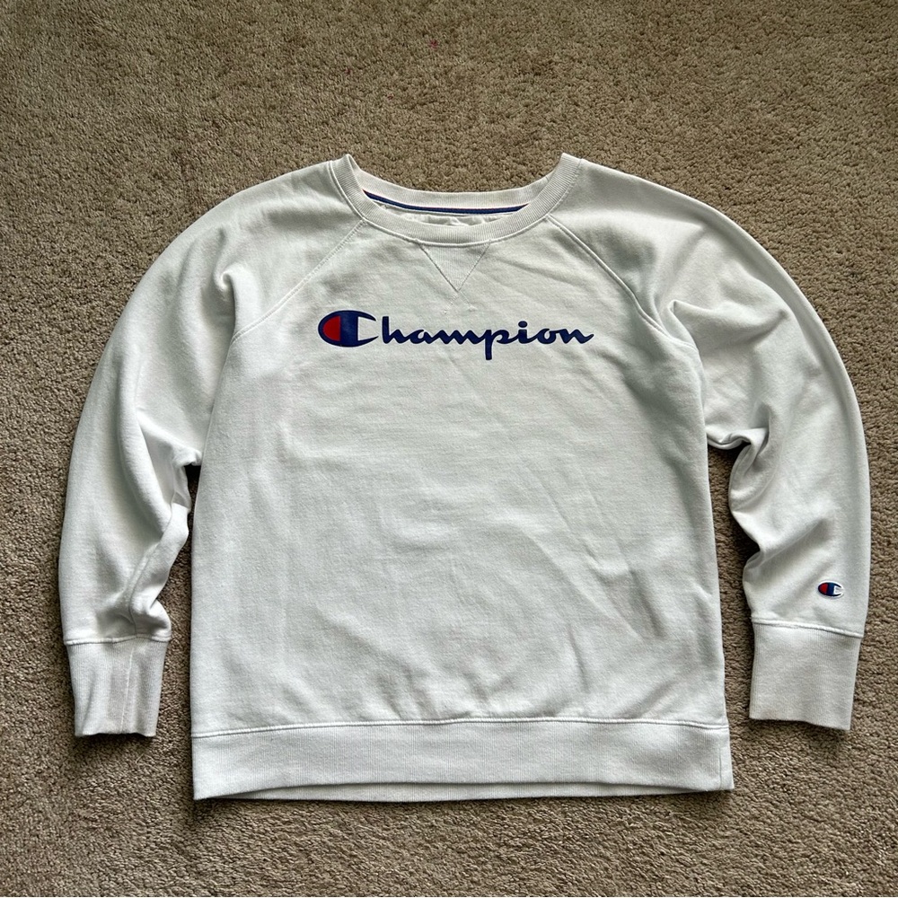 Champion White Crewneck Sweatshirt - Size Large - Cotton
